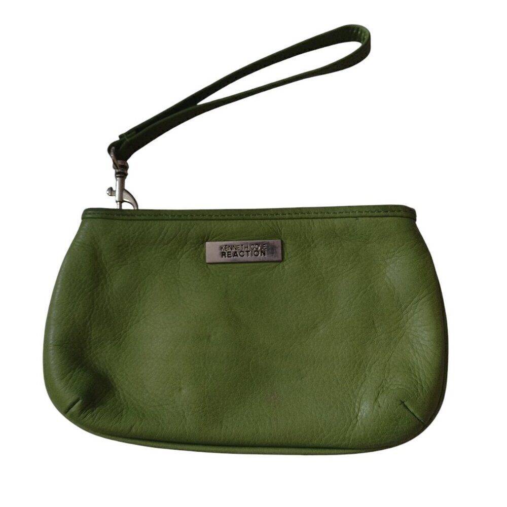 Kenneth Cole Reaction Wristlet Clutch Pouch Green Leather Classic